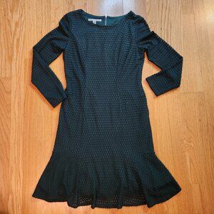Maggy London Textured Honeycomb Knit Dress Dark Forest Green Sz 10 Long Sleeve